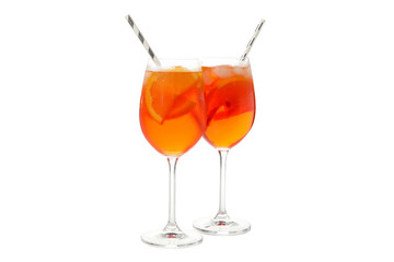 Aperol spritz cocktail isolated on white background. Summer drink