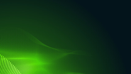 Dot green wave light screen gradient texture dark background. Abstract  technology big data digital background. 3d rendering.