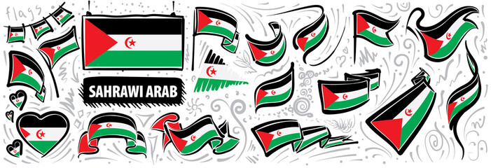 Naklejka premium Vector set of the national flag of Sahrawi in various creative designs