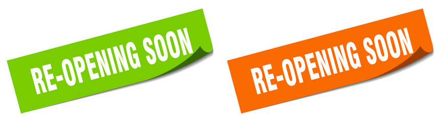 re-opening soon paper peeler sign set. re-opening soon sticker
