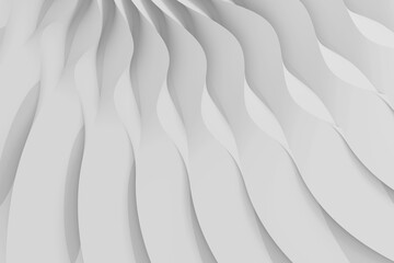 Fototapeta na wymiar Modern realistic abstract parametric three-dimensional background of a set of wavy swirling white three-dimensional petals converging in a cent. 3D illustration