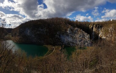Plitvice lakes in Croatia. Waterfalls, lakes and moutains in Plitvice lakes national park. Beautiful nature and natural habitat for animals. Picture taken on 10th of October 2018.
