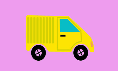  The yellow van brings a delivery to the client. Illustration with minimal design