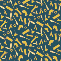 Ditsy plumbing tools seamless vector pattern. repair themed surface print design for fabrics, stationery, scrapbook, gift wrap, and packaging.