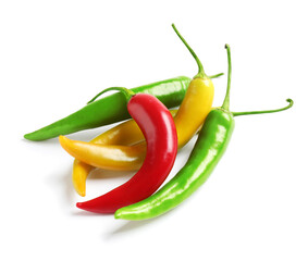 Ripe hot chili peppers isolated on white