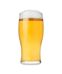 Glass with tasty beer isolated on white