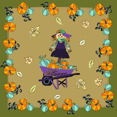 Scarecrow in a pumpkin cart