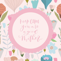 Happy mother's day. Lettering composition with floral doodle elements.