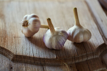 garlic on vintage wooden table