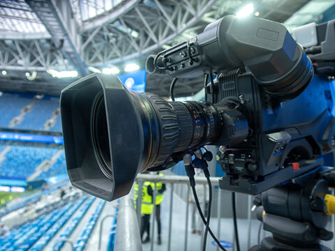 tv camera in the football stadium before the game.
