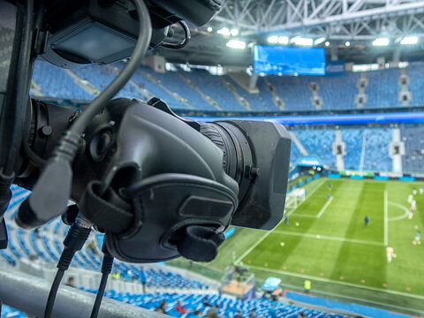 tv camera in the football stadium before the game.
