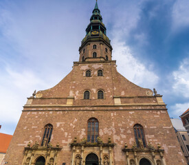 Fototapeta premium St. Peter's Church Riga, capital of Latvia and the largest city in the Baltic States. Founded in 1209 its old town is a UNESCO World Heritage Site.