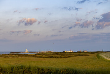 Fototapeta na wymiar View on the harbor of Juist an East Frisian island in Germany in summer.
