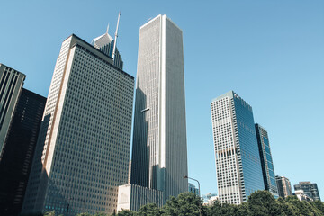 Fototapeta premium Big buildings in the city on a clear sunny day, career growth