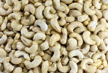 Pile cashew nuts as background. 