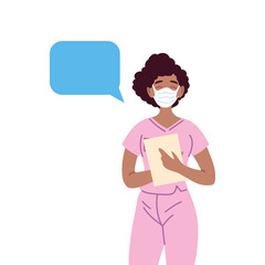 Isolated woman doctor with medical mask and bubble vector design