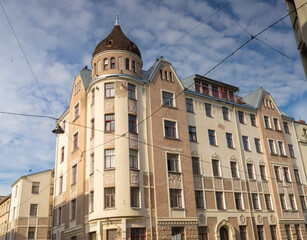 Fototapeta premium Jugendstil district, Riga, capital of Latvia and the largest city in the Baltic States. Founded in 1209 its old town is a UNESCO World Heritage Site.