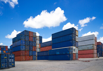 stack of box containers for logistics service in cargo harbour sea docker