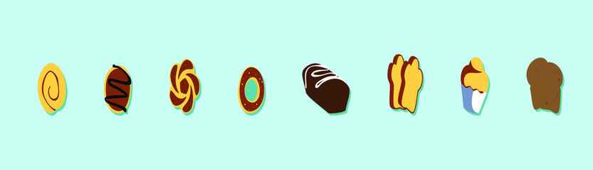 Set vector bread icons with various models isolated on blue
