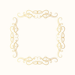Vector isolated vignette ornate frame for invitation card. Hand drawn golden vintage swirl border.  Calligraphic gold scrolls.