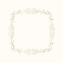 Calligraphic gold scrolls for invitation card. Vector isolated vignette ornate frame. Hand drawn golden vintage swirl border. 