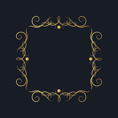 Hand drawn golden ornate square swirl border in art deco style. Vector isolated vintage certificate frame.  Calligraphic gold scrolls for invitation card.