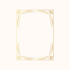 Royal wedding invitation card template. Vintage royal frame with gold filigree decor elements. Vector isolated hand drawn golden rectangular swirl border. 