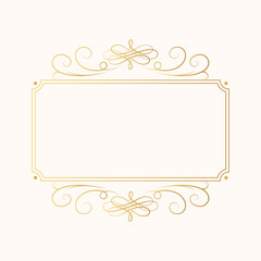 Hand drawn golden elegant rectangular swirl border in royal style. Vector isolated luxury wedding invitation card template. Certificate frame with gold filigree decor elements. 