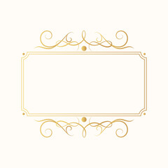Luxury wedding invitation card template.  Hand drawn golden elegant rectangular swirl border vignette elements. Vector isolated certificate frame with gold filigree decor scrolls.  