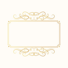 Luxury wedding invitation card template.  Hand drawn golden elegant rectangular swirl border vignette elements in baroque style. Vector isolated certificate frame with gold filigree decor scrolls.  