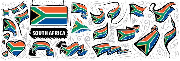 Fototapeta premium Flaga Republiki Południowej Afryki, ilustracji wektorowych na białym tle