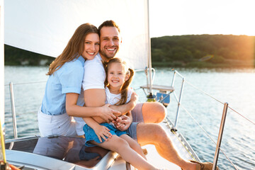 Family Sitting On Yacht Embracing Enjoying Sea Travel Outdoors