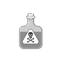 Flask poison with skull full face for concept design. Dangerous container. Potion beverage medical concept. Chemistry addiction icon. Venom, danger symbol. Isolated flat illustration