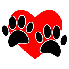 Dog Paw Prints And Red Heart Shape
