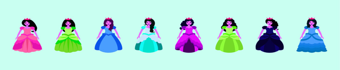 collection of beautiful princesses with various model isolated on blue