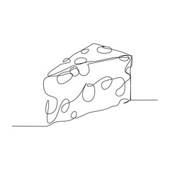 continuous line drawing of  sliced cheese with hole. vector illustration