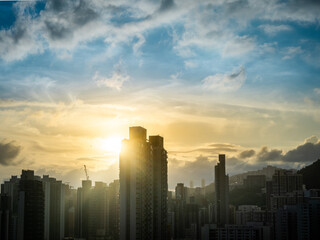 Sunset in Garden Hill. Garden Hill is a small hill in the Sham Shui Po District in northwestern Kowloon, Hong Kong.