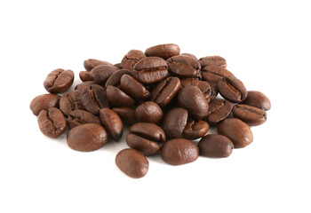Coffee beans isolated on the white background.
