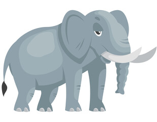 Standing elephant three quarter view. African animal in cartoon style.