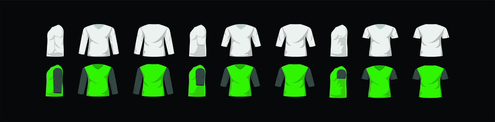set of raglan round neck t-shirts templates with various models