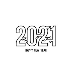 Happy new year 2021 text design with high tech circuit board texture. Vector illustration.