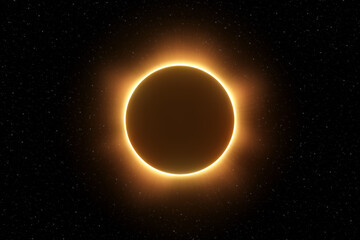 Representation of a total solar eclipse with ring of fire on a space background with stars - obrazy, fototapety, plakaty