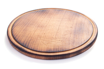 pizza cutting wooden board on white background