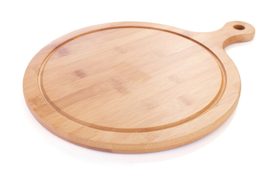 pizza cutting wooden board on white background