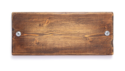 aged wooden signboard or nameplate on white background