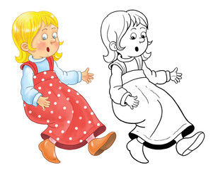 Goldilocks and the three bears. Fairy tale.  Cute and funny cartoon characters isolated on white background