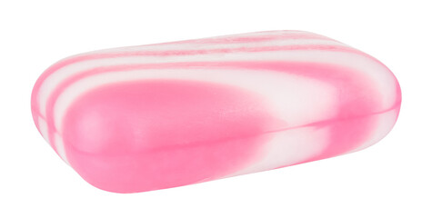 Soap with white and pink stripes isolated on white background