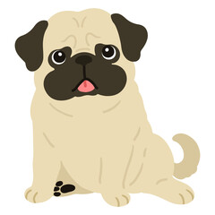 Obraz na płótnie Canvas Flat colored simple and cute pug sitting in front view