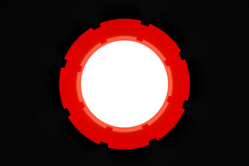 Naklejka premium 3D illustaration of a red cyber portal with a white luminous ball inside. Fantastic cell.Cyber shape in virtual reality. Simple geometric shapes