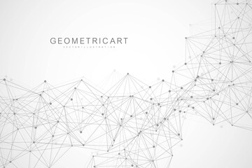 Geometric abstract background with connected line and dots. Structure molecule and communication. Big Data Visualization. Medical, technology, science background. Vector illustration.